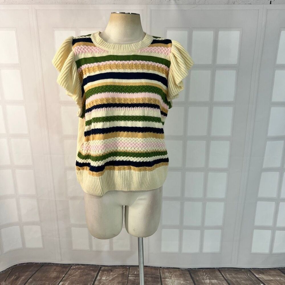 🔥🔥 5/$25 sale 🔥🔥 Eloquii Stripe Crew Neck Flutter Sleeve Colorful knit top